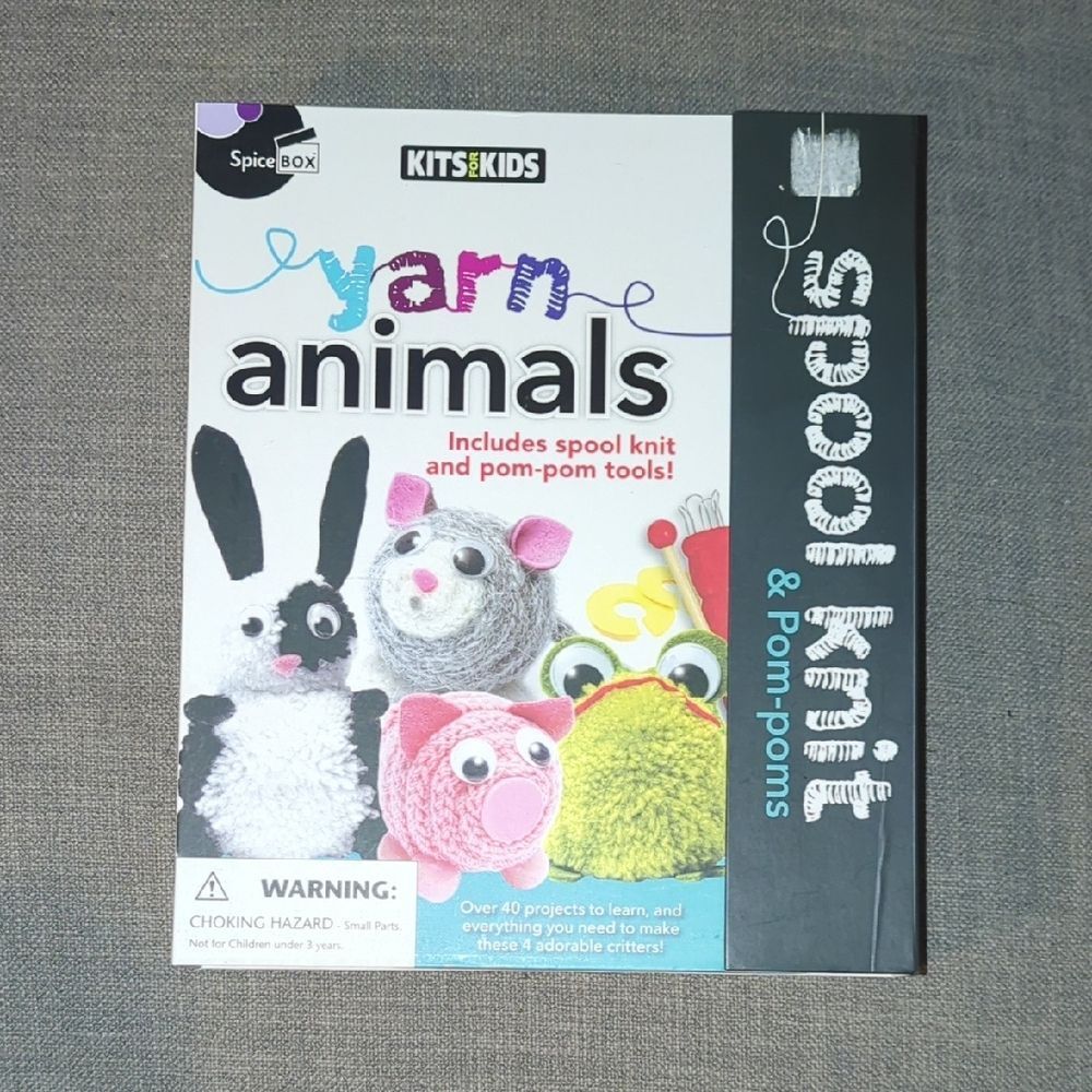 Kids Yarn Animals Craft Kit - Black, White, Pink, Green